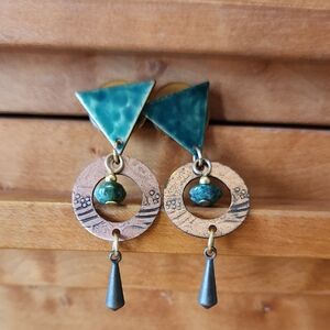 Artisan Teal and Bronze Dangle Earrings